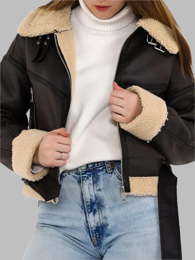 Camille | Shearling Aviator Jacket