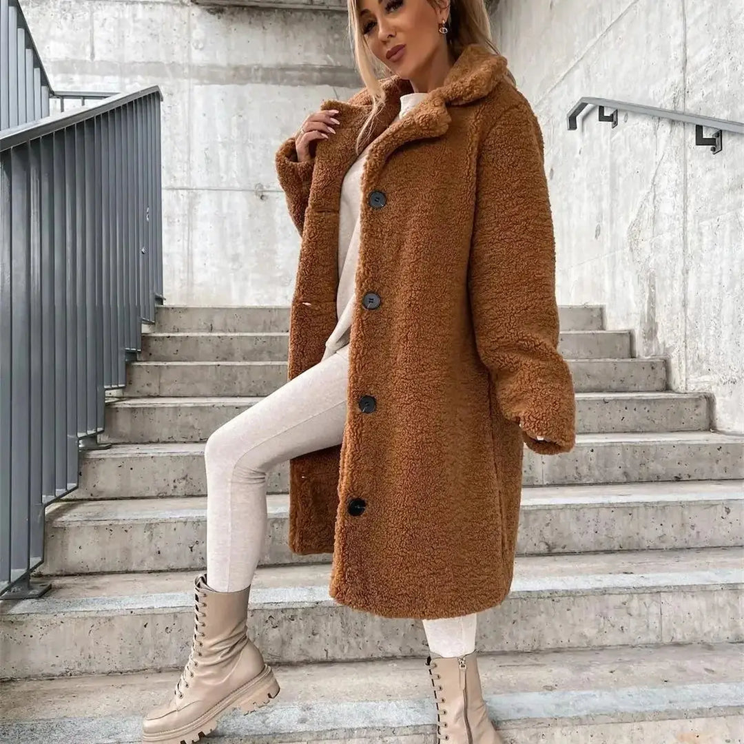 Brittany | Long Button-Up Teddy Coat