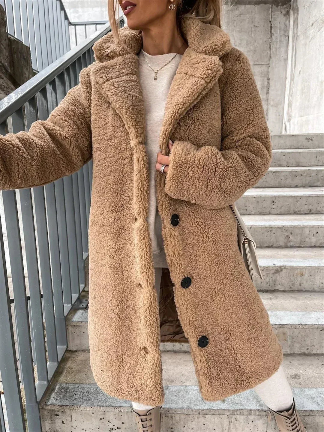 Brittany | Long Button-Up Teddy Coat