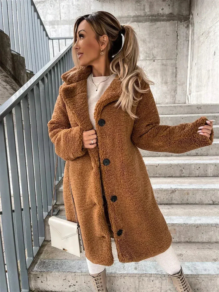 Brittany | Long Button-Up Teddy Coat
