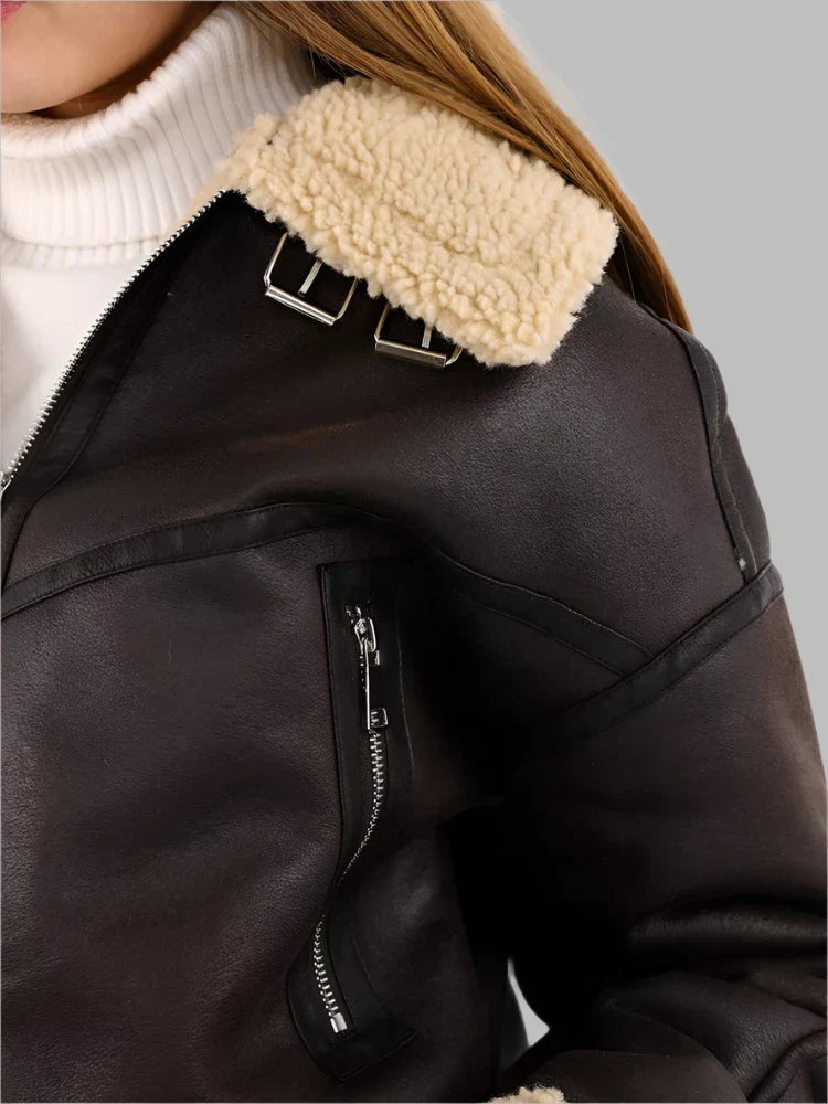 Camille | Shearling Aviator Jacket