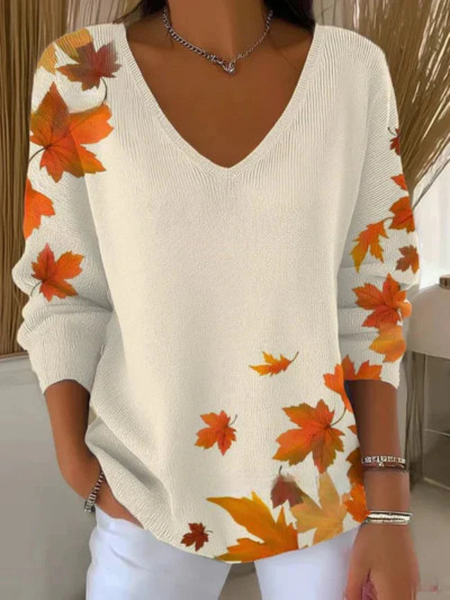 Bernadette | Autumn Leaf V-Neck Jumper